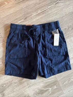 Denver Hayes women's small Linen Rayon Navy Elastic-Waist Drawstring Shorts